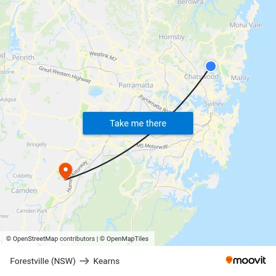 Forestville (NSW) to Kearns map