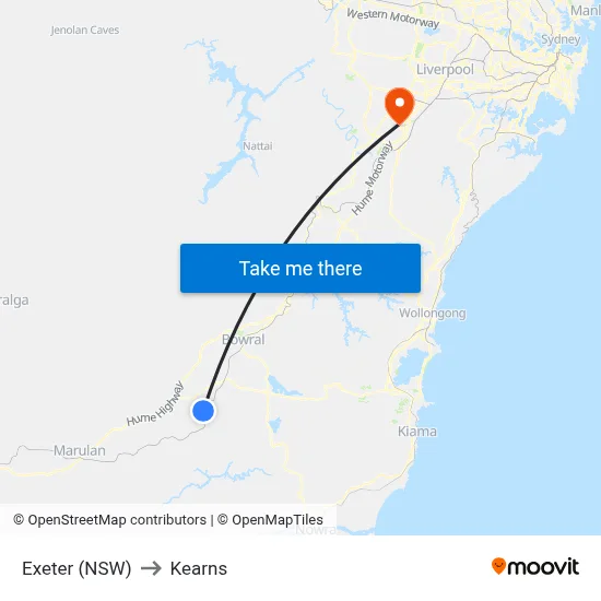 Exeter (NSW) to Kearns map