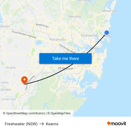Freshwater (NSW) to Kearns map