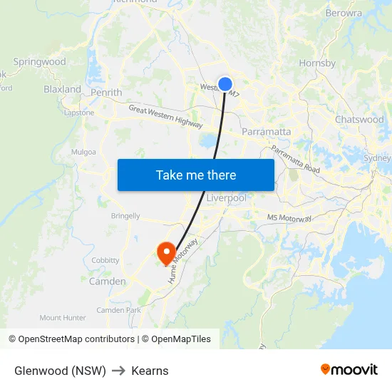Glenwood (NSW) to Kearns map