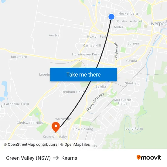 Green Valley (NSW) to Kearns map