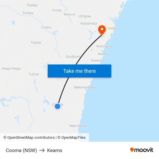Cooma (NSW) to Kearns map