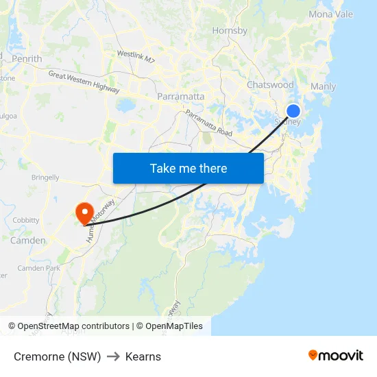 Cremorne (NSW) to Kearns map