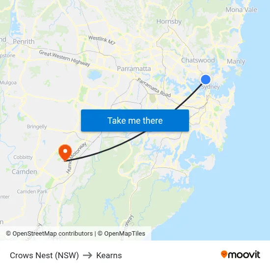 Crows Nest (NSW) to Kearns map