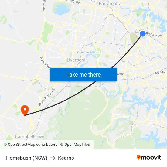 Homebush (NSW) to Kearns map