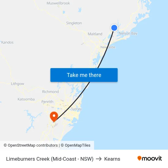Limeburners Creek (Mid-Coast - NSW) to Kearns map