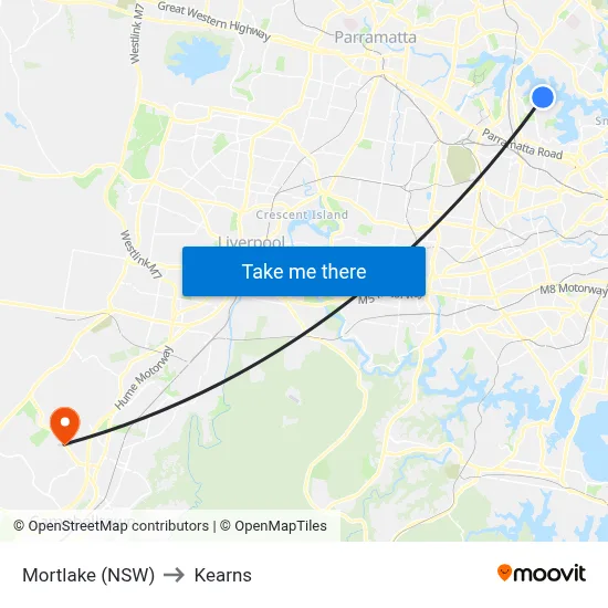 Mortlake (NSW) to Kearns map