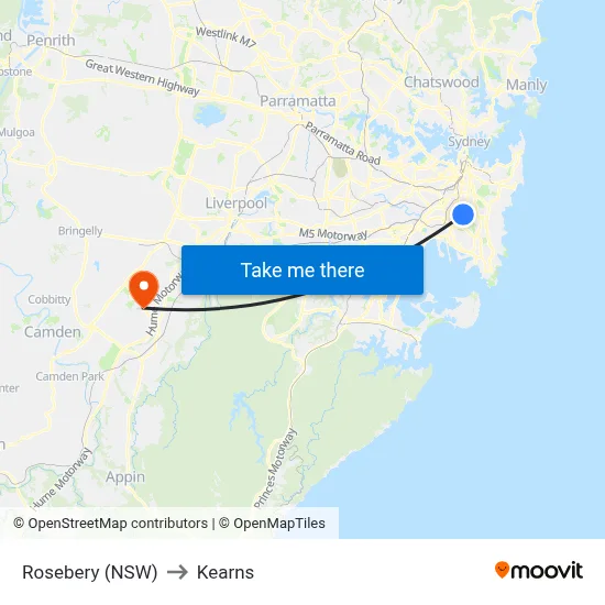 Rosebery (NSW) to Kearns map