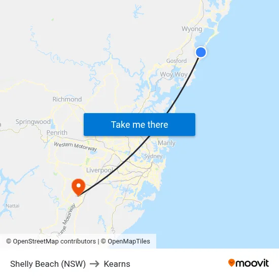 Shelly Beach (NSW) to Kearns map