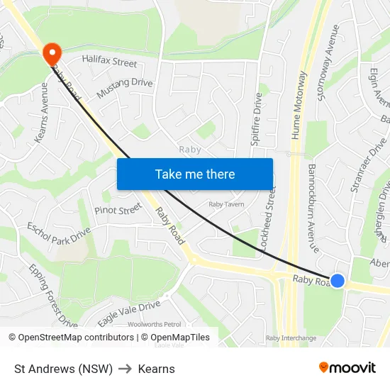 St Andrews (NSW) to Kearns map
