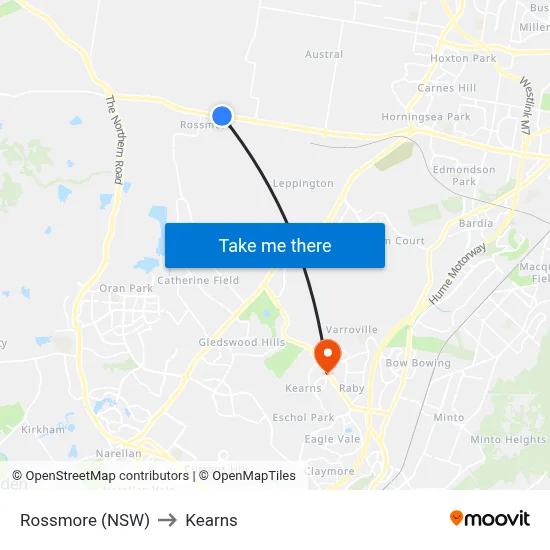Rossmore (NSW) to Kearns map