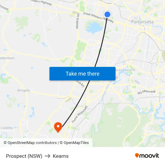Prospect (NSW) to Kearns map