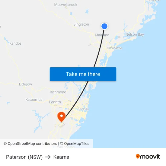 Paterson (NSW) to Kearns map