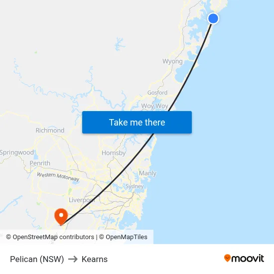 Pelican (NSW) to Kearns map