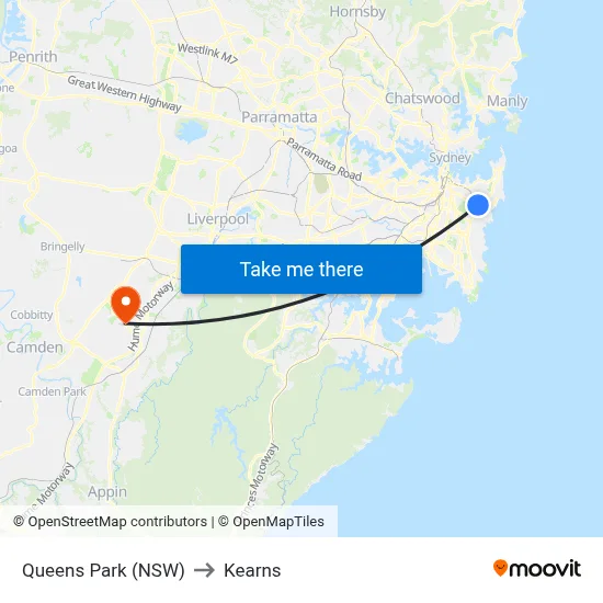 Queens Park (NSW) to Kearns map