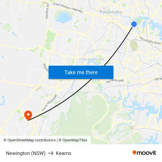 Newington (NSW) to Kearns map
