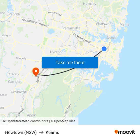 Newtown (NSW) to Kearns map