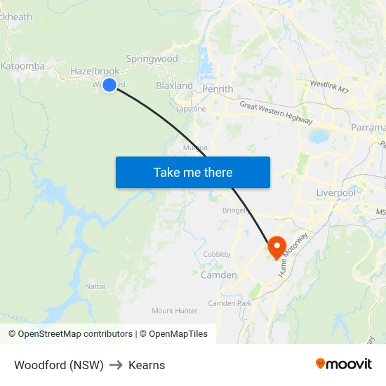 Woodford (NSW) to Kearns map