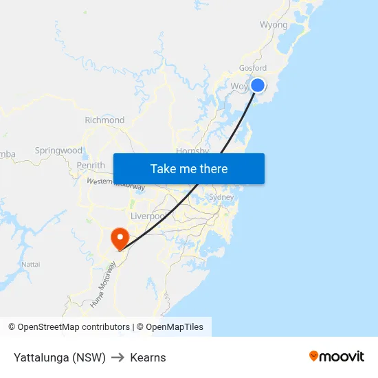 Yattalunga (NSW) to Kearns map