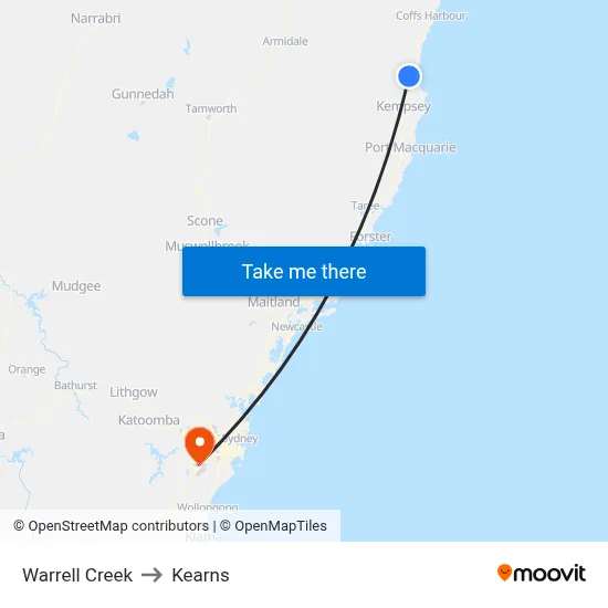 Warrell Creek to Kearns map