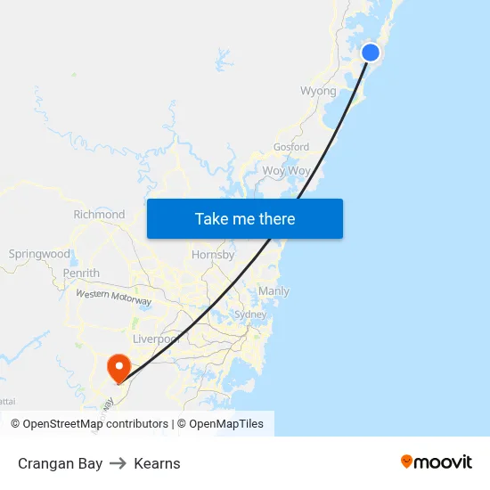 Crangan Bay to Kearns map