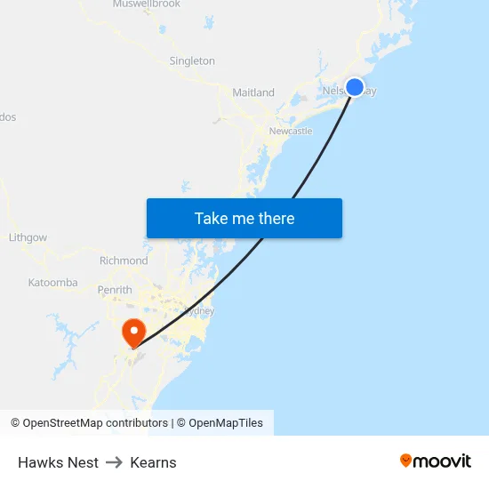 Hawks Nest to Kearns map