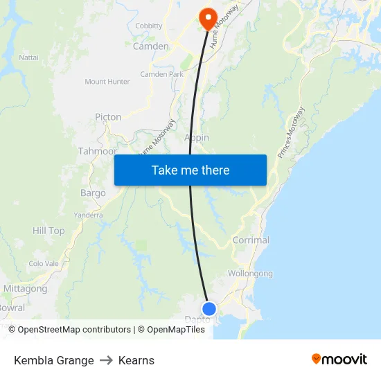 Kembla Grange to Kearns map
