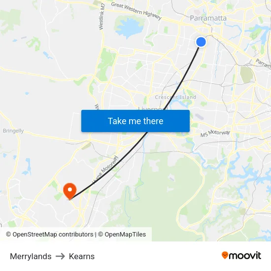 Merrylands to Kearns map