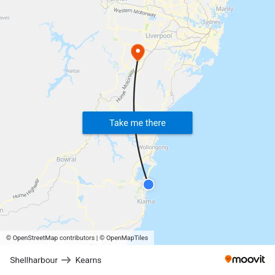 Shellharbour to Kearns map