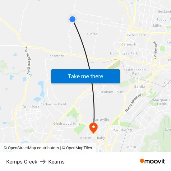 Kemps Creek to Kearns map