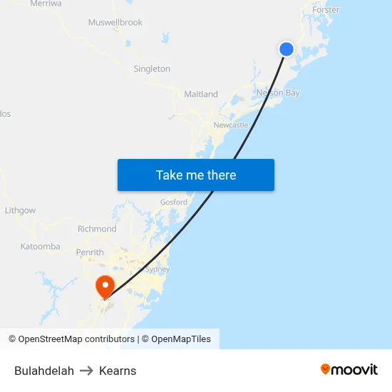 Bulahdelah to Kearns map