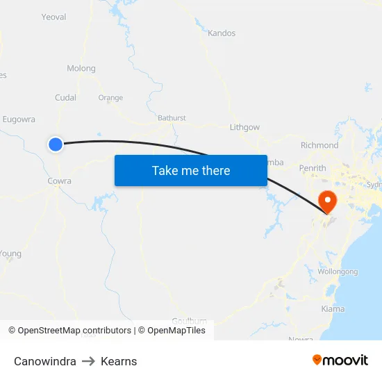 Canowindra to Kearns map