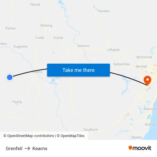 Grenfell to Kearns map