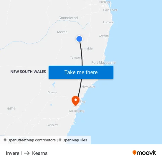Inverell to Kearns map