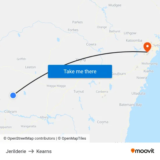 Jerilderie to Kearns map