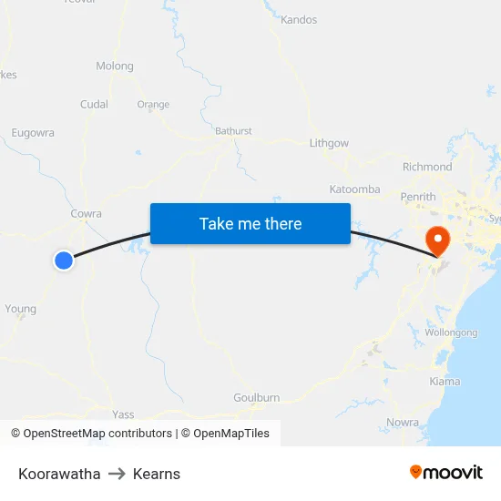 Koorawatha to Kearns map