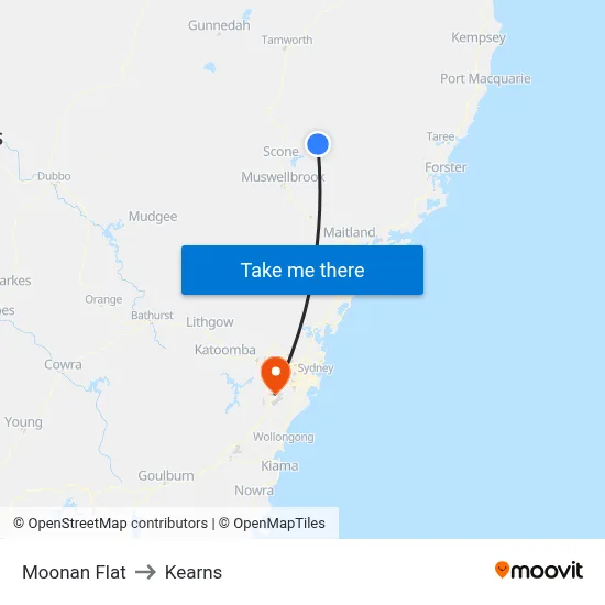 Moonan Flat to Kearns map