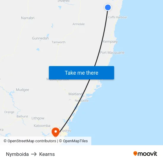 Nymboida to Kearns map