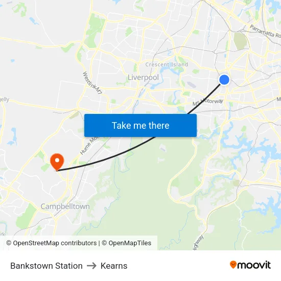 Bankstown Station to Kearns map
