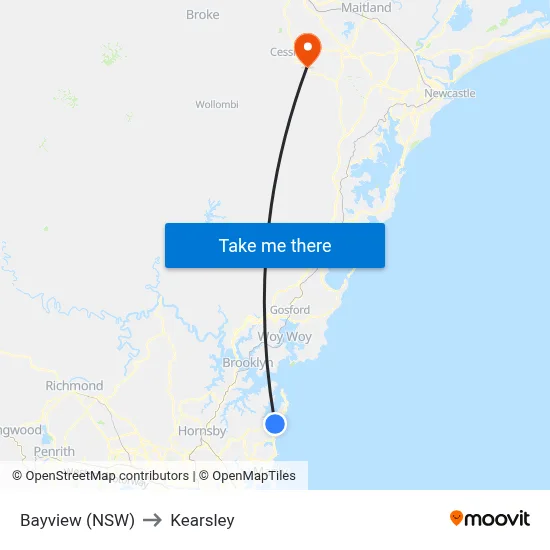 Bayview (NSW) to Kearsley map