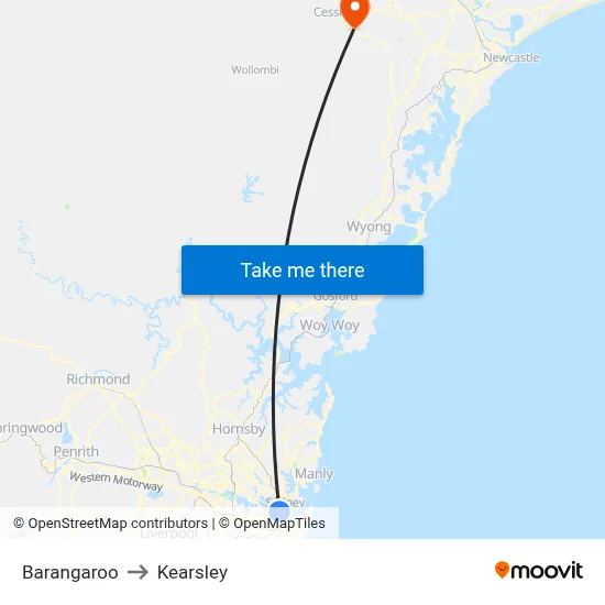Barangaroo to Kearsley map
