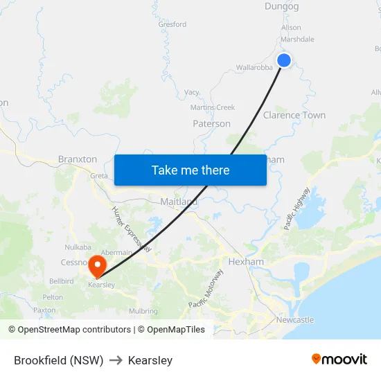 Brookfield (NSW) to Kearsley map