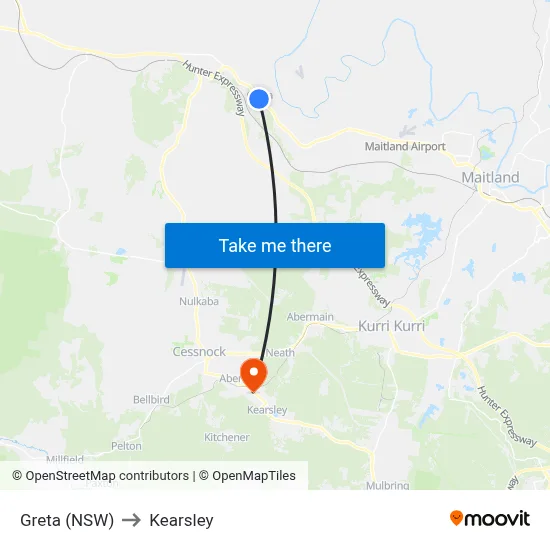 Greta (NSW) to Kearsley map