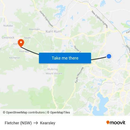 Fletcher (NSW) to Kearsley map