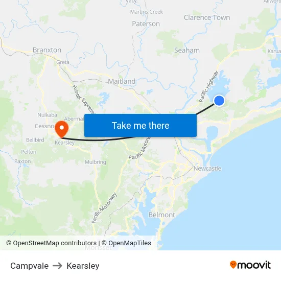 Campvale to Kearsley map
