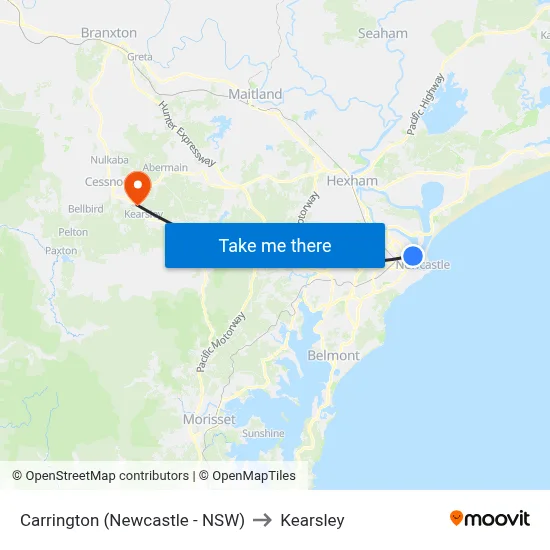 Carrington (Newcastle - NSW) to Kearsley map
