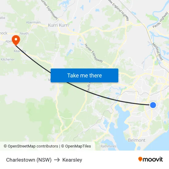 Charlestown (NSW) to Kearsley map