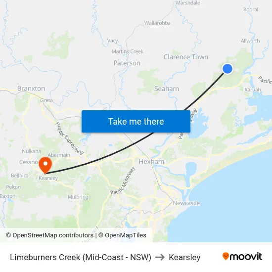 Limeburners Creek (Mid-Coast - NSW) to Kearsley map