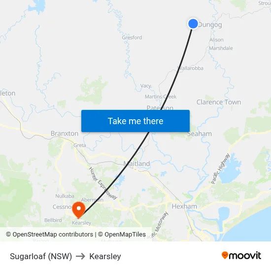 Sugarloaf (NSW) to Kearsley map