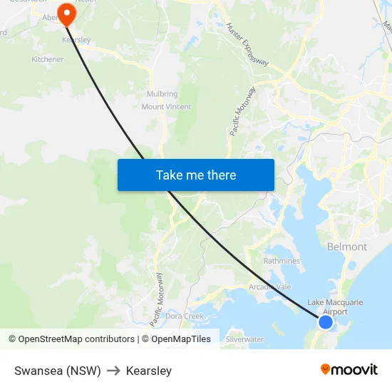 Swansea (NSW) to Kearsley map